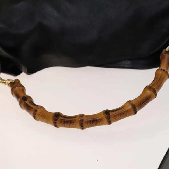 GUCCI Bamboo Shoulder Bag Leather 2way Black Gold 001 3444 1577 Auth 140164 - Picture 9 of 16